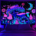 Miniatyrbillede 1 af 5: Blacklight Svampe Gobelin UV Måne og Stjerner Gobeliner Selvlysende Planter Gobelin Nattehimmel Æstetisk Gobelin Væg