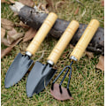 Miniatyrbilde 4 av 5: 3 stk. Holdbare Spade, Skovl og Rake for Plantepotter, Blomster, Frøplanter, Løst Jord, Bonsai, Trehåndtak, Perfekt Størrelse for Små Hender
