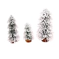 Miniatyrbillede 2 af 5: 3 stk. Miniature Juletræer til Bord, med Træbund, Mini Snedækket Kunstigt Grantræ til Vinterjulebord