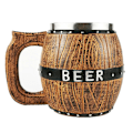 Miniatyrbilde 1 av 5: Vintage Faux Eikefat Ølkopp, Harpiksstøpt Rustfritt Stål Kaffebeger Tankard, Unik Gave til Mann (450ML)