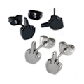 Miniatyrbillede 5 af 5: Kreative Mænd Kvinder Sjove Gothic Punk Retro Midt Finger Op Gave Rustfrit Stål Sorte Stud Øreringe (2 Par, Sort Farve)