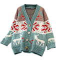 Miniatyrbild 1 av 5: Dam Cardigan med Långärmad Julrenar Stickad Jacka Ytterkläder Grön