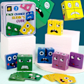 Miniatyrbild 1 av 5: Färgglada Rubiks kub Byggklossar Set Expression IQ Pussel Interaktivt spel Ansikte Ändra Tänk Träning Trä