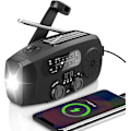 Miniatyrbild 1 av 7: Vevradio med solcellshandvevad ficklampa - 2000mAh power - svart och röd