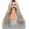 Miniatyrbild 1 av 3: Hårförlängningar Fashian Brun Grå Micro-roll Långt lockigt hår Blandad färg Gradient Långt hår Kvinna Stor våg peruk (Färg : Fotofärg,