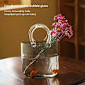 Miniatyrbild 8 av 8: Glasvaser Fiskskål, handväska formad blomstervas Heminredningsdetalj, handgjorda glaspåsvassamling, cool och söt vas (blå)
