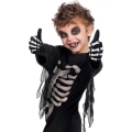 Miniatyrbild 6 av 7: 2 par Skeletthandskar Helfinger Skeletthandskar Svarta Långarmar Handskeletthandskar för barn Män Kvinnor Halloween Kostymtillbehör