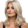 Miniatyrbild 1 av 5: Hårförlängning Fashian Blond Långt lockigt hår Peruk The Middle Of The Bangs Fluffig Temperament Peruk (Färg: Guld blandat brun)