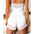 Miniatyrbild 3 av 5: Damspetspanel med elastiska midja Shorts Sovkläder Set WHITE M