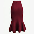 Miniatyrbilde 2 av 4: Høytaljet peplum midi blyant skjørt for kvinner Wine Red S