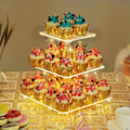 Miniatyrbillede 3 af 6: 3-etagers Cupcake Stativ Akryl Tårn Display med LED Lys til Fødselsdag Bryllupper yellow