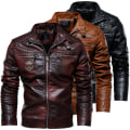 Miniatyrbild 3 av 4: Män brun läder motorcykeljacka red XL