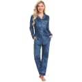 Miniatyrbild 2 av 6: Pyjamas Set för Kvinnor, Långärmad, Knappar, Nattkläder, Bomull, Pj-Set Blue M