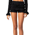 Miniatyrbillede 1 af 5: Kvinders Hule Ud Crochet Knit Shorts med Rufflet Lag Black L
