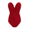 Pikkukuva 1 / 5: Naisten V-kaula Sexy Sametti Olkaimettomassa Bodysuit Jumpsuit Rakastava Syvä Red XS
