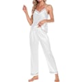 Miniatyrbilde 3 av 5: Dame 4-delt Pyjamassett Silke Satin Søvnklær Sexy Pjs Loungewear White 2XL