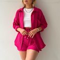 Miniatyrbild 3 av 8: Dam 2-delad byxa set Linne Shirtort set Rose S