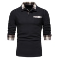 Miniatyrbillede 1 af 10: Mænds Langærmet Plaid Patchwork Lapel Casual Skjorte Black L