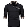Miniatyrbillede 1 af 10: Mænds Langærmet Plaid Patchwork Lapel Casual Skjorte Black M