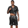 Miniatyrbillede 2 af 9: Mænds Satin Pyjamasæt 2 Dele Loungewear Knapliste Pjs Sæt black L
