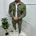 Miniatyrbillede 2 af 8: Mænds Langærmede Træningssæt 2 Dele Corduroy Sweatsuits Vintertøj Army Green S