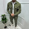 Miniatyrbillede 2 af 8: Mænds Langærmede Træningssæt 2 Dele Corduroy Sweatsuits Vintertøj Army Green XL