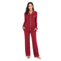 Miniatyrbild 6 av 7: Pyjamas Set för Kvinnor, Långärmad, Knappar, Nattkläder, Bomull, Pj-Set Red XL