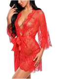 Damkimoano med spets, babydoll-nattlinne i mesh Red L