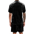 Pikkukuva 3 / 6: Miesten rento lyhyt setti sametti lyhythihainen napitettu paita 2 osainen asu urheiluasu Black 2XL