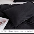 Miniatyrbilde 3 av 5: Pompong-kant Dynetrekk 3-delt Bohemsk Mikrofibersett Black Twin-168*228cm