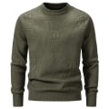 Miniatyrbilde 1 av 8: Hettegenser for menn, strikket, tynn passform, lett, avslappet, vridd mønster, kabelstrikket, pullover Green L
