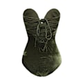 Miniatyrbillede 2 af 5: Kvinders V-hals Sexy Fløjls Strapless Bodysuit Jumpsuit Sød Hjerteformet Dyb Army Green M