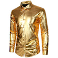 Pikkukuva 4 / 9: Miesten Luksus Kiiltävä Silkkimainen Satiini Napitettu Pukeutumispaita Gold 2XL