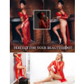 Miniatyrbillede 4 af 5: Nattøj til Kvinder Sexy Lang Blonderobek Se-igennem Kimono Robe Red S