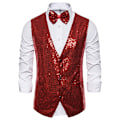 Miniatyrbillede 1 af 9: Mænds Skinnende Sequin Vest V-Hals Regular-Fit Festkjole Suit Waistcoat Butterfly 2 Dele Red S