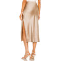 Miniatyrbilde 4 av 6: Satin Maxi-skjørt med høy midje og splitt på siden for kvinner - Elegant arbeidsantrekk Khaki XL
