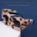 Miniatyrbild 4 av 6: Plush Fuzzy Kattöga Solglasögon för Kvinnor Leopard