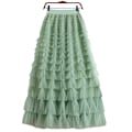 Miniatyrbillede 1 af 6: Dame Multilayer Ruffles Tulle Skjørt Højtaljet Skjørt Green M