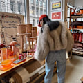 Miniatyrbillede 3 af 10: Dame Vinter Yderbeklædning Kunstig Pels Langærmet Afgrødet Jakke Apricot XL