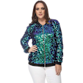 Miniatyrbilde 4 av 5: Kvinners Sequin Fitted Lang Ermet Glidelås Blazer Bomberjakke Green XL