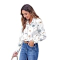 Miniatyrbilde 2 av 6: Dame Skjorte med Knapper Blomstermønstret Langermet Casual Topper White L