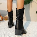 Miniatyrbild 5 av 7: Damskor Western Ankle Boots Spetsig tå Chunky Block Mellanhög Klack Chelsea Cowboy Stövletter Black 38
