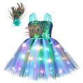 Miniatyrbilde 1 av 7: Jente Peacock Kostyme Sett med LED Lysende Peacock Tutu Kjole XL