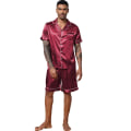 Miniatyrbild 2 av 9: Män Satin Pyjamas Set 2 Delar Loungewear Knapp-Ner Pjs Set red L