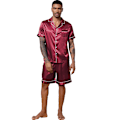 Miniatyrbild 2 av 9: Män Satin Pyjamas Set 2 Delar Loungewear Knapp-Ner Pjs Set red M