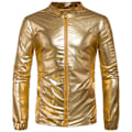 Miniatyrbillede 1 af 9: Mænds Stående Krage Zip Langærmet Sequin Jakke Golden M