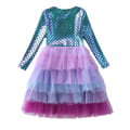 Miniatyrbild 2 av 5: Flickor Sjöjungfru Kostym Långärmad Sjöjungfru Tutus Klänning Uppklädda Presenter blue 100