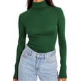 Basic Slim Fitted Långärmad Pullover T-tröjor för kvinnor green M