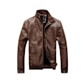 Miniatyrbillede 1 af 7: Mænds Afslappet Lynlås Slim Bomber Kunstlæderjakke Brown 4XL