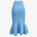 Miniatyrbilde 2 av 4: Høytaljet peplum midi blyant skjørt for kvinner Blue S